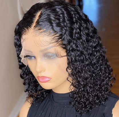 Deep Curly Water Wave Bob - Peruca de cabelo humano com renda frontal brasileira
