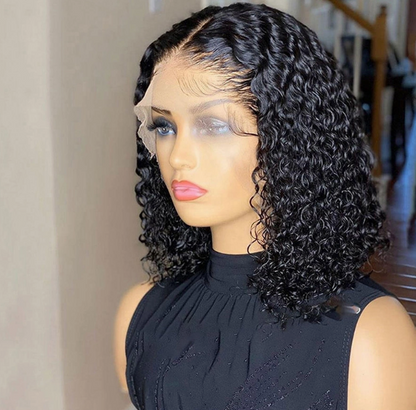 Deep Curly Water Wave Bob - Peruca de cabelo humano com renda frontal brasileira