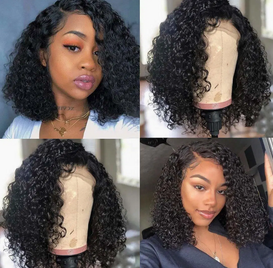 100% Brazilian Hair Short Bob Curly -Transparent Lace Front Human Hair Wig