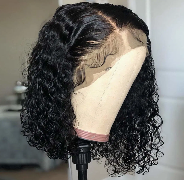 100% Brazilian Hair Short Bob Curly -Transparent Lace Front Human Hair Wig