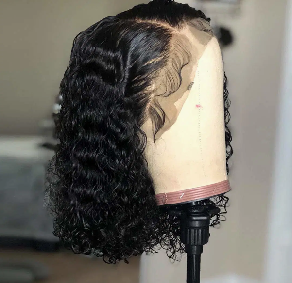 100% Brazilian Hair Short Bob Curly -Transparent Lace Front Human Hair Wig