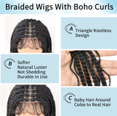 Boho Knotless Braided Wig - 28Inch Bohemian Curly Braided Lace Front Wig