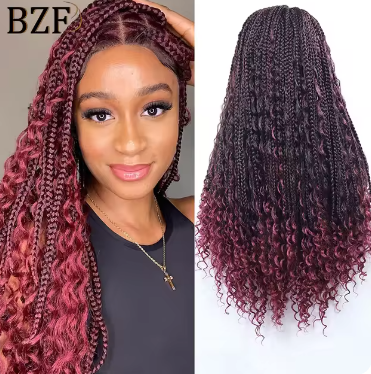 Boho Knotless Braided Wig - 28Inch Bohemian Curly Braided Lace Front Wig