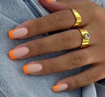 Juego de 24 piezas de uñas postizas con punta francesa, color naranja