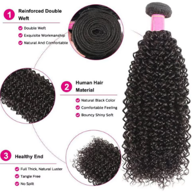 Paquete de extensiones de cabello humano rizado peruano: extensiones de cabello mojado y ondulado