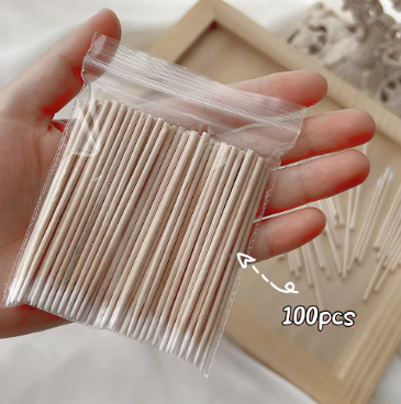 100 Pcs Cotton Tip Wooden Head Manicure Detail Corrector -  10cm