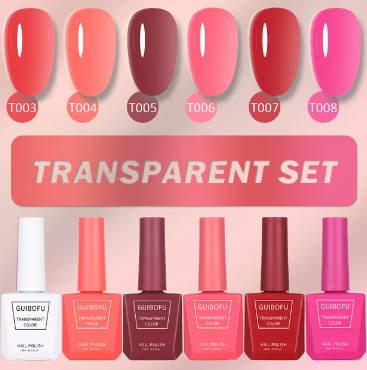 6Pcs set of Gel Nail Polish with Transparent Finish - Red Set
